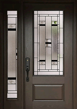 Hollister - Decorative Glass Options with glass detail that includes kasumi, rain, black, and clear beveling, a wonderful blend of coloring and texture that adds modern highlights.