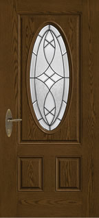 FC164 - Traditional Entry Style Doors, Fiber-Classic Oak with Blackstone Glass